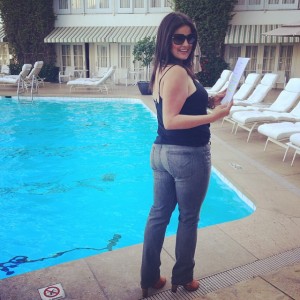 Who? Me? Rehearsing as "The Voice of God"poolside  at the Beverly Hilton, yesterday.