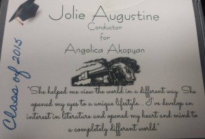 * A former student wrote this about me 5 years after I had her as a student. I am not sure she was in my class the entire year but it's nice to know she connected to me and the class. She is now majoring in Literature and Medicine!
