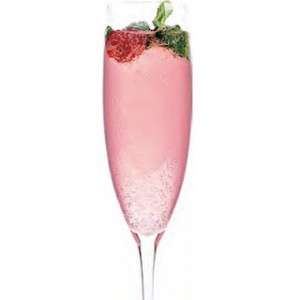 Pink Halo Punch garnished with sprigs of mint and raspberries